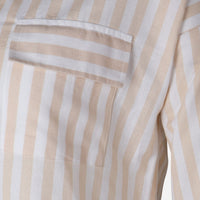Women 3/4 Sleevr Linen Blend Shirt Stripe Dress