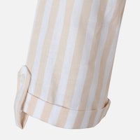 Women 3/4 Sleevr Linen Blend Shirt Stripe Dress