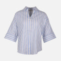 Women Long Sleeve Linen Blend Stripes Shirt