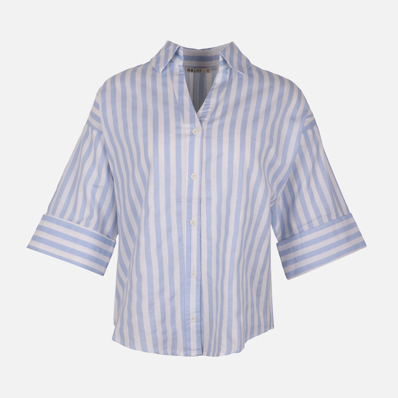 Women Long Sleeve Linen Blend Stripes Shirt