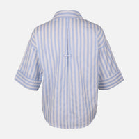 Women Long Sleeve Linen Blend Stripes Shirt