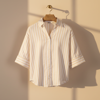 Women Long Sleeve Linen Blend Stripes Shirt