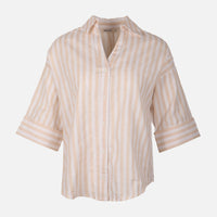 Women Long Sleeve Linen Blend Stripes Shirt