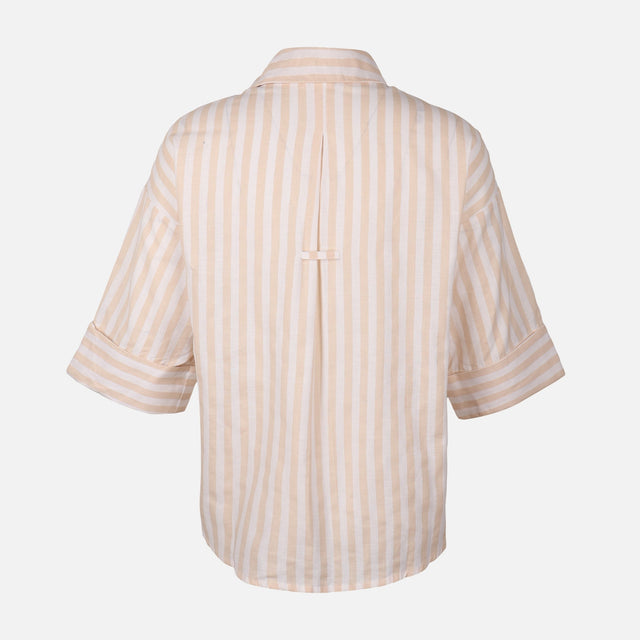 Women Long Sleeve Linen Blend Stripes Shirt