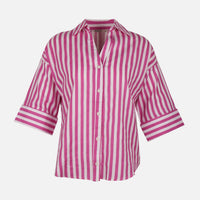 Women Long Sleeve Linen Blend Stripes Shirt