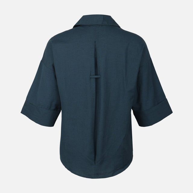Women Long Sleeve Linen Blend Solid Shirt