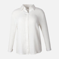 Women Long Sleeve Cotton Double Cloth Solid Shirt