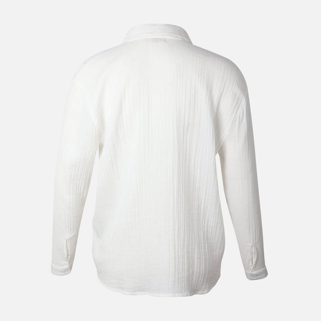 Women Long Sleeve Cotton Double Cloth Solid Shirt