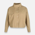Women Woven Cropped Jacket With High Collar