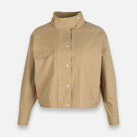 Women Woven Cropped Jacket With High Collar