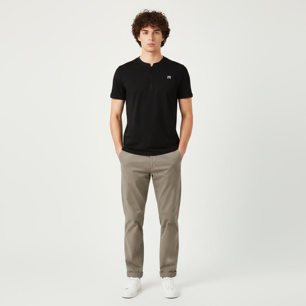 Men Pique Henley T-Shirt Short Sleeve