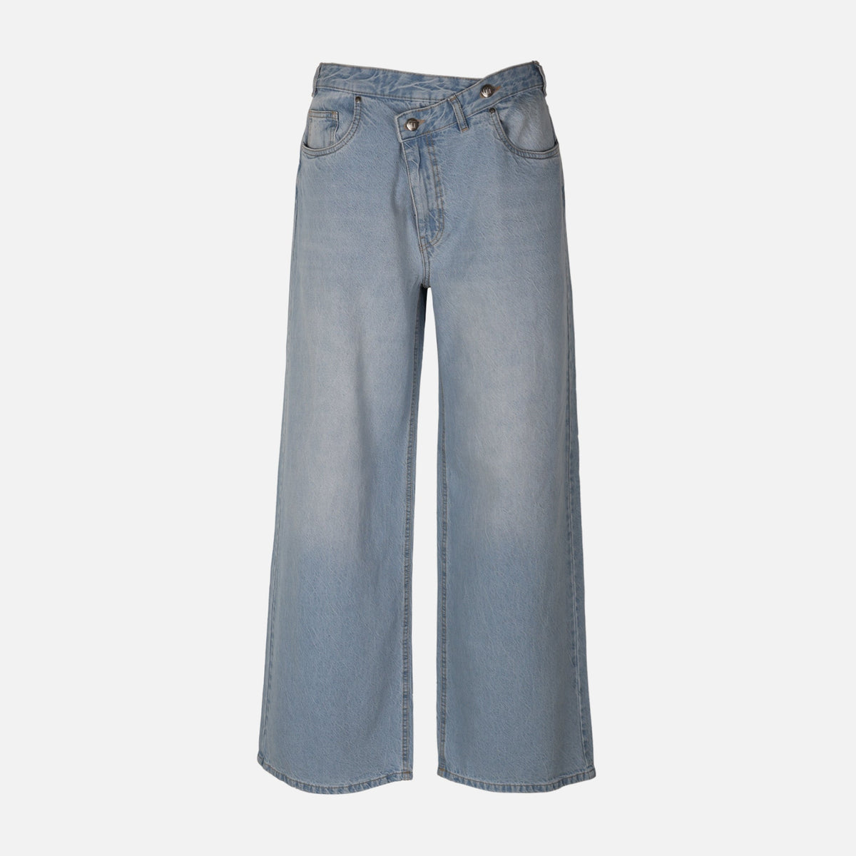 WOMEN CROSSED WAIST WIDE LEG PANT JEANS