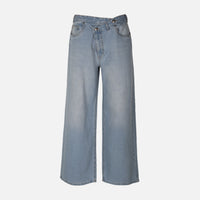 WOMEN CROSSED WAIST WIDE LEG PANT JEANS