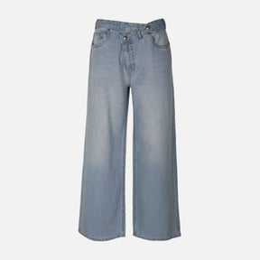 WOMEN CROSSED WAIST WIDE LEG PANT JEANS