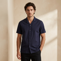 Men Linen Resort Collar Short Sleeve Shirt