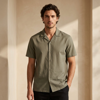Men Linen Resort Collar Short Sleeve Shirt