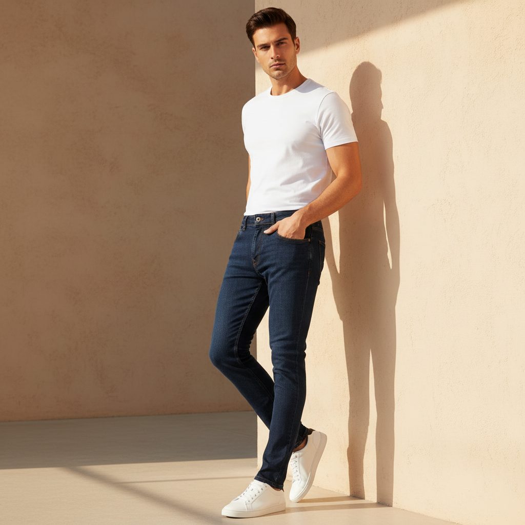 Men Denim Pants Jeans Slim Straight Fit