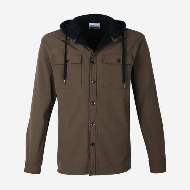 MEN HOODED LONG SLEEVE SHIRT WITH COLLAR