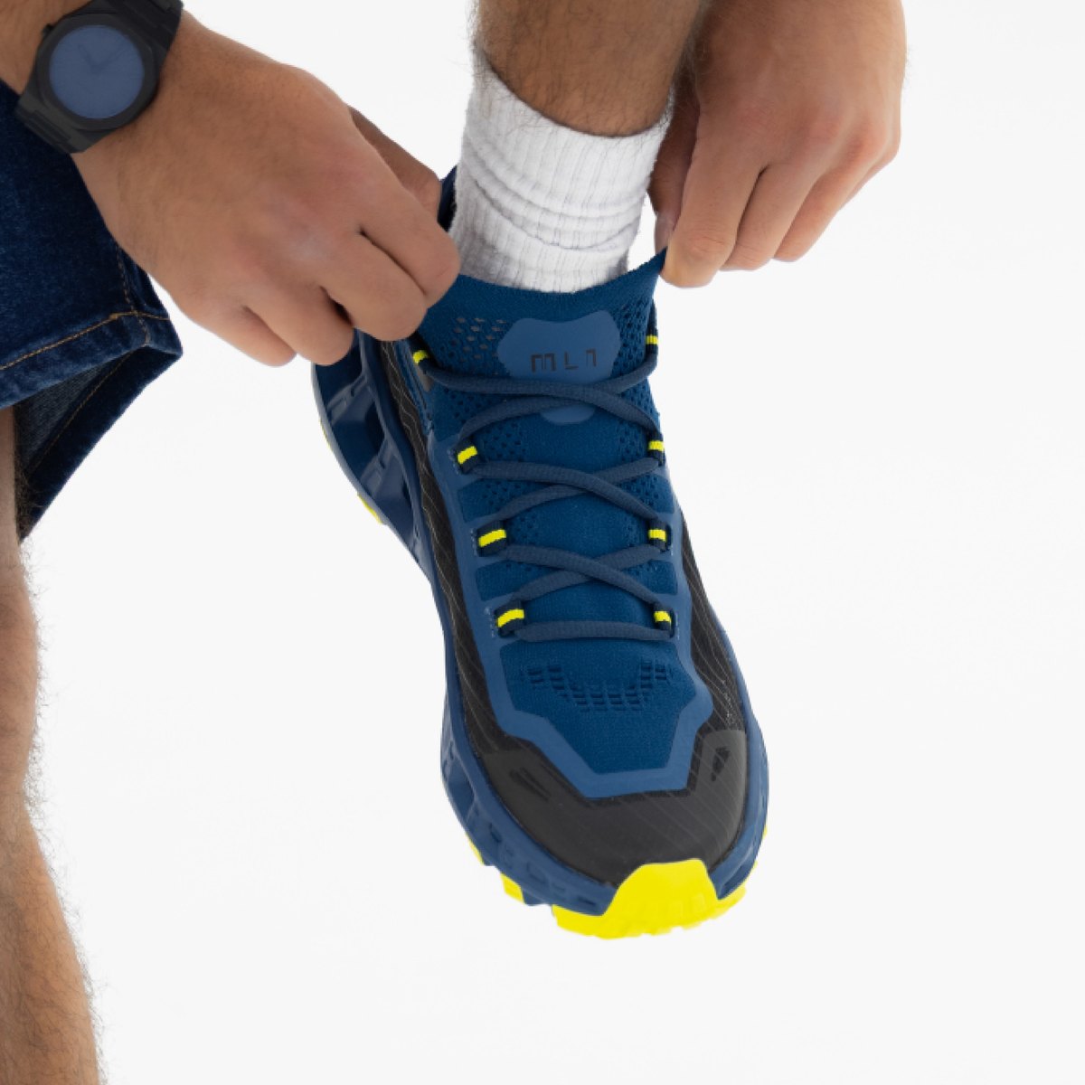 Blue and yellow Melon trail shoe